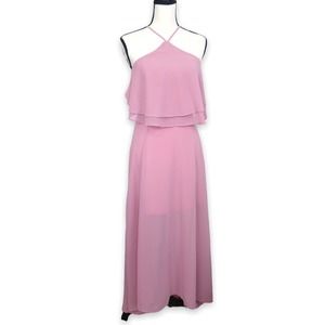 She and Sky | Dresses | She Sky Ruffle Chiffon Maxi Dress Size S Nwt Halter  Pink Short Lining Cut Out | Poshmark